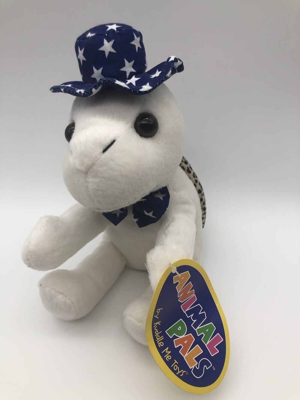 Rare 2002 Animal Pals By Kuddle Me 7”Turtle Wistar Print Hat & Bow Tag Attached